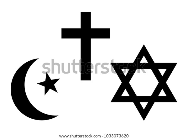 Drei Weltreligionen Symbole Islam Christentum Und Judentum Schwarze Stock Vektorgrafik Lizenzfrei