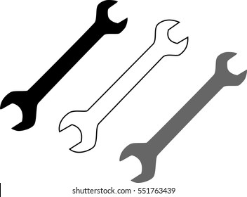 Three wrenches vector - black, white and grey spanner