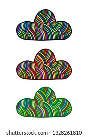 Three yarn clouds hand drawn illustration cartoon minimalism