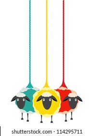 Three Yarn Sheep. Vector EPS10 graphic illustration of three colored sheep with yarn.