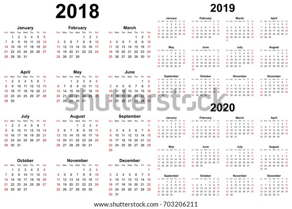 Three Year Calendar 18 19 Stock Vector Royalty Free