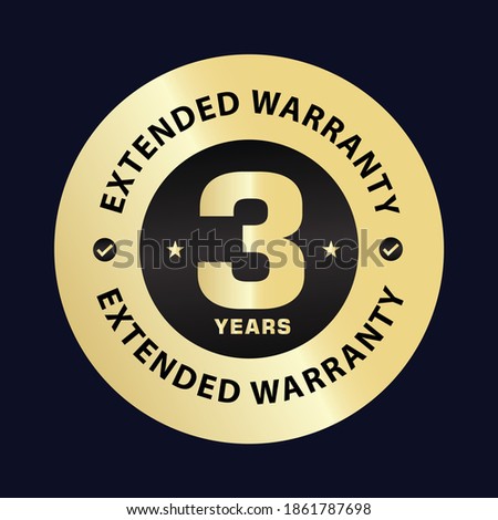 three year extended warranty stamp illustration, golden color   vector icon, design element , 3 years warranty