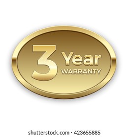 Three year warranty gold badge, vector