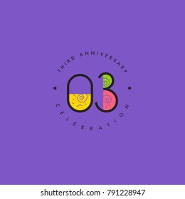 Three years, 3rd Anniversary Celebration Logo Design, Number 3 Icon Vector Template.