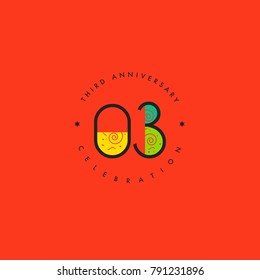 Three years, 3rd Anniversary Celebration Logo Design, Number 3 Icon Vector Template.
