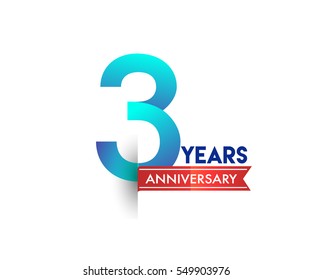 three years anniversary celebration logotype blue colored with red ribbon. 3rd birthday logo on white background
