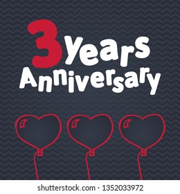 Three years anniversary greeting card. Vector template for print, poster, invitation