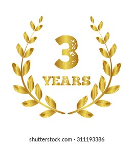 Three years. Three icon. Three years anniversary. Laurel wreath. 3 years.