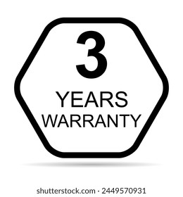 Three years warranty shadow icon, badge seal guarantee certificate customer sign, stamp vector illustration .