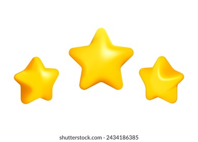 Three yellow 3D star icons vector illustration design. Mobile, web, rank or win icons set.