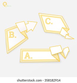 Three Yellow Arrows and a Bubble Speech Illustration in Origami Style