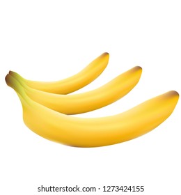 Three yellow bananas and white