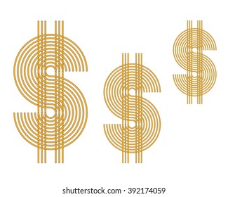 three yellow by lines dollar symbol on a white background