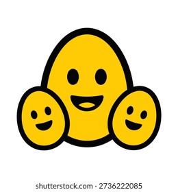 Three yellow cartoon smiley faces with black outlines and happy expressions