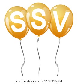 three yellow colored flying balloons with text SSV
