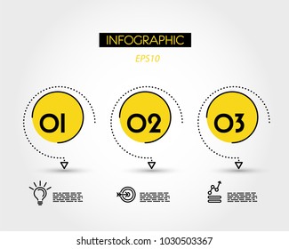 three yellow dotted infographic circle elements,  concept of options