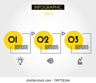 three yellow dotted infographic squares,  concept of options