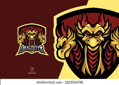 three yellow dragon head mascot esport game logo character illustration