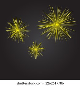 three yellow fireworks