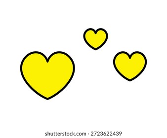 Tres corazones amarillos flotan en el aire sobre un fondo blanco