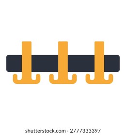 Three yellow hooks on a black horizontal bar simple household fixture icon
