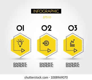 Three Yellow Info Hexagons With Icons, Concept Of Options