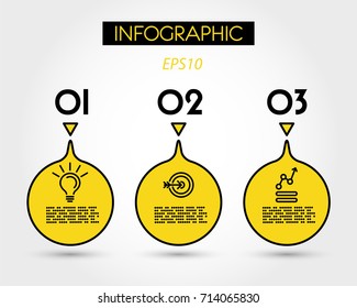 three yellow infographic drops with icons,  concept of options