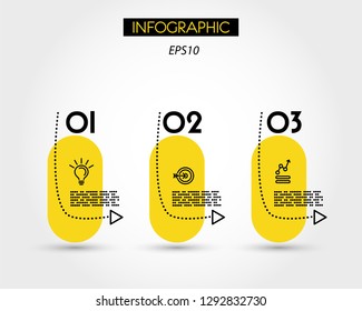 three yellow infographic elements with dotted arrows, concept of options