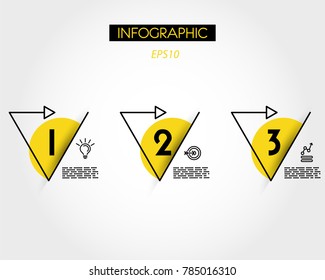 three yellow infographic triangular options, concept of options