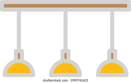 Drei gelbe Lampe an der Decke, Abbildung, auf weißem Hintergrund.