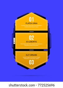 Three yellow options template in industrial techno style on deep blue background