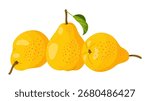 three yellow pears with leaf. Fresh fruit. Modern flat style isolated on transparent background. For healthy eating, blogs, fruit packaging, labels, eco friendly, social media, stickers, menu, poster