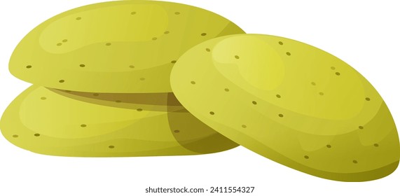 Three yellow potatoes with shadows, illustration of fresh vegetables, whole potatoes vector illustration.