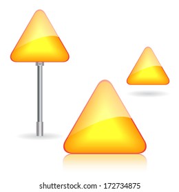 Three yellow road signs for your design. Vector set.