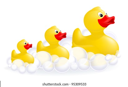 Three yellow rubber ducks vector