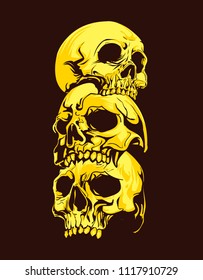 three yellow skull with brown background