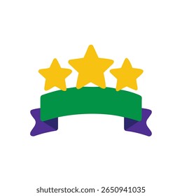 Three yellow stars above a green banner with purple ribbon ends on Brazil Proclamação da Republica