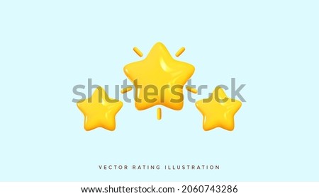 Three yellow stars glossy colors. Achievements for games. Customer rating feedback concept from client about employee of website. Realistic 3d design. For mobile applications. Vector illustration