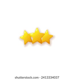 Three yellow stars together, game design icon, vector isolated on white background. Cartoon item for game design, ui and app. Object for mobile and video games. Symbol of reward or victory in a level