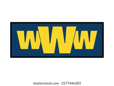 Three yellow W's in a dark blue rectangle