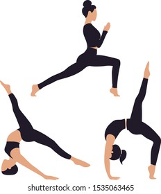 Three yoga positions. Flat vector illustration