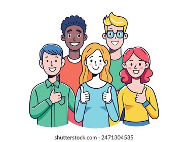 Three young business people are happy in their office after completing successful job Hand drawn style vector design illustrations.