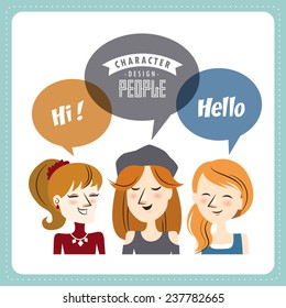 Three young lady with speech bubbles 
