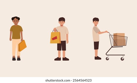 Three young men are shopping in a store	