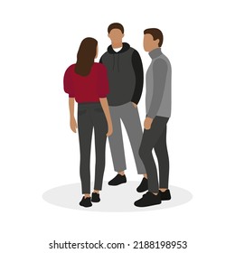 Three young people stand together on a white background