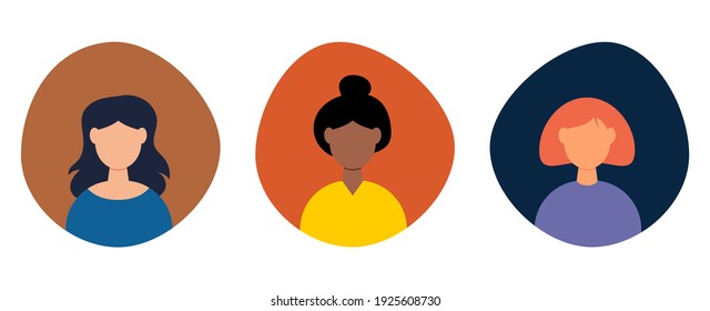 Three young strong women of different ethnicity. Modern feminist vector illustration. Concept for equality, international women's day, activism, feminism. Isolated on white