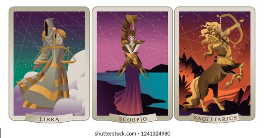 three zodiac signs cards