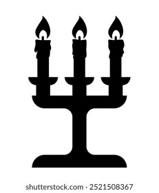 Three-arm candlestick. Candelabrum. Vector black icon isolated on white background.