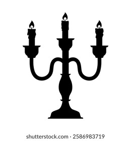 Three-arm candlestick. Candelabrum. Vector black icon isolated on white background.