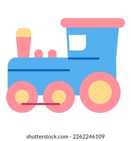 Three-axle steam locomotive - icon, illustration on white background, flat color style